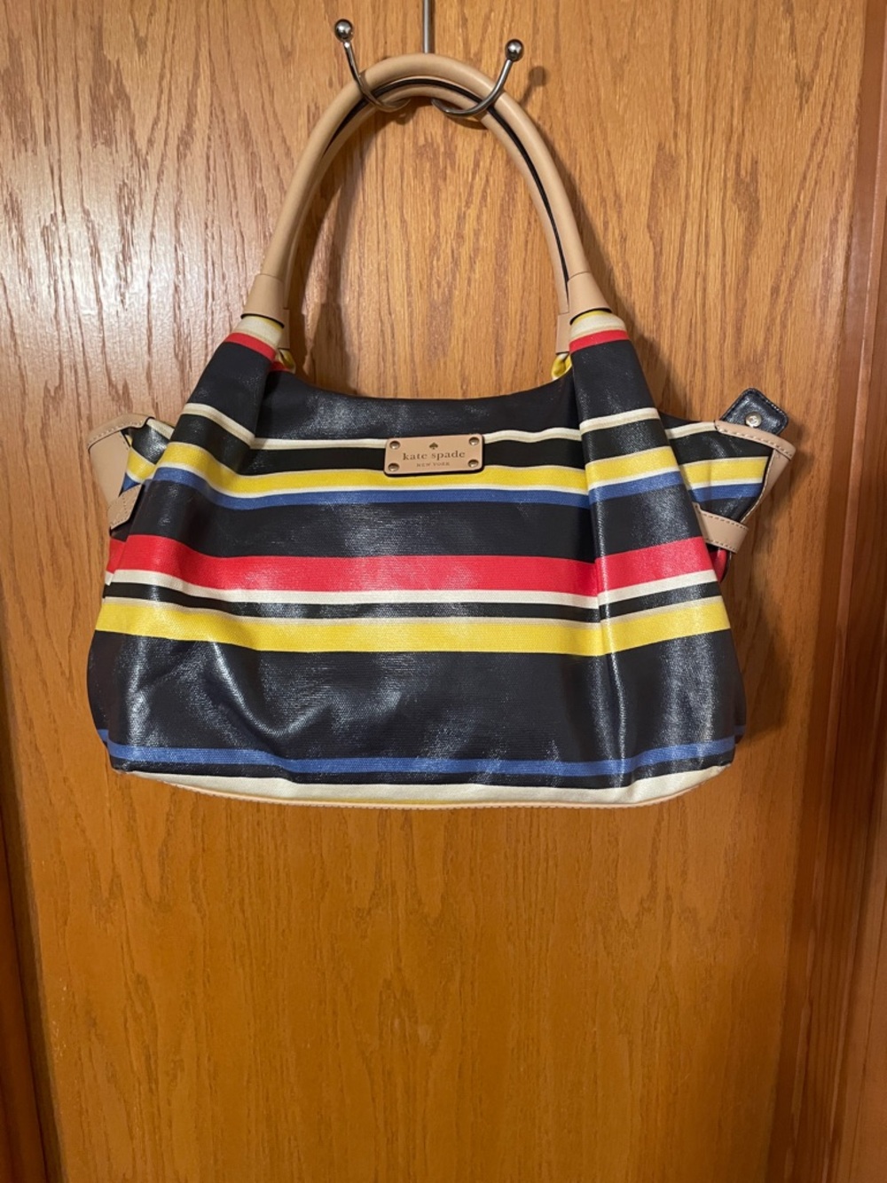 kate spade Navy Striped Shoulder Bag with Red, Yellow and Blue Accents